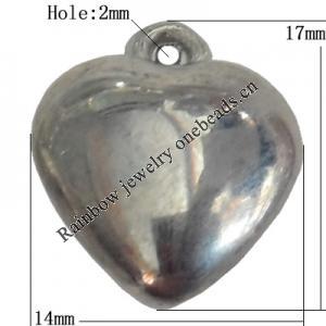 Jewelry findings, CCB plastic Pendant Platina Plated, Heart 17x14mm Hole:2mm, Sold by Bag