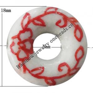 Porcelain beads, Donut 18x5mm Hole:1mm, Sold by Bag