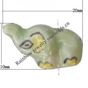 Porcelain beads, Elephant 20x10mm Hole:1mm, Sold by Bag