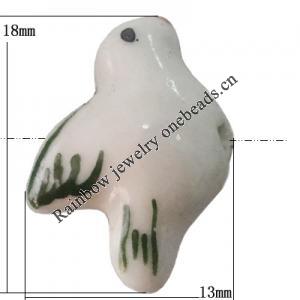 Porcelain beads, Bird 18x13mm Hole:1mm, Sold by Bag