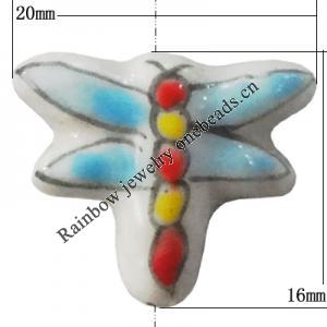 Porcelain beads, Dragonfly 21x16mm Hole:1mm, Sold by Bag