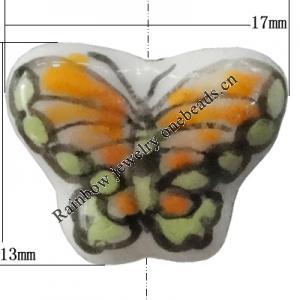 Porcelain beads, Butterfly 17x13mm Hole:1mm, Sold by Bag