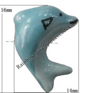 Porcelain beads, Dolphin 16x14mm Hole:1mm, Sold by Bag
