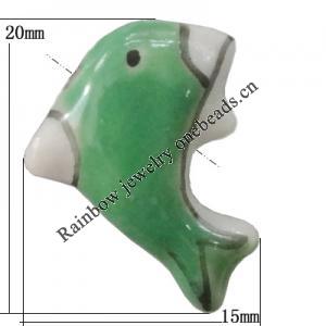 Porcelain beads, Dolphin 20x15mm Hole:1mm, Sold by Bag