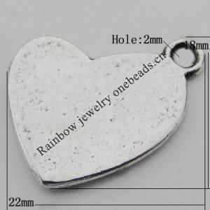 Pendant Zinc Alloy Jewelry Findings Lead-free, 18x22mm Hole:2mm, Sold by Bag