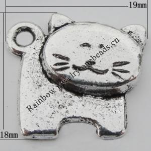 Pendant Zinc Alloy Jewelry Findings Lead-free, Cat 19x18mm Hole:2mm, Sold by Bag