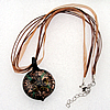 17-inch Lampwork Necklace, Wax Cord & Organza Ribbon Transparent & Inner Flower Lampwork Pendant, Leaf 45x32mm Sold by S