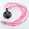 17-inch Lampwork Necklace, Wax Cord & Organza Ribbon Transparent & Inner Flower Lampwork Pendant, Leaf 45x32mm Sold by S