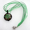 17-inch Lampwork Necklace, Wax Cord & Organza Ribbon Transparent & Inner Flower Lampwork Pendant, Leaf 45x32mm Sold by S