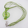 17-inch  Lampwork  Necklace, Wax Cord & Organza Ribbon Transparent & Inner Flower Lampwork Pendant, 62x31mm Sold by Stra