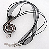 17-inch  Lampwork  Necklace, Wax Cord & Organza Ribbon Transparent & Inner Flower Lampwork Pendant, 62x31mm Sold by Stra