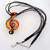 17-inch  Lampwork  Necklace, Wax Cord & Organza Ribbon Transparent & Inner Flower Lampwork Pendant, 62x31mm Sold by Stra