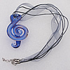 17-inch  Lampwork  Necklace, Wax Cord & Organza Ribbon Transparent & Inner Flower Lampwork Pendant, 62x31mm Sold by Stra