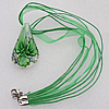 17-inch  Lampwork  Necklace, Wax Cord & Organza Ribbon Transparent & Inner Flower Lampwork Pendant, Leaf 55x29mm Sold by