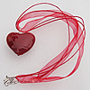 17-inch  Lampwork  Necklace, Wax Cord & Organza Ribbon Transparent & Blown Glass Lampwork Pendant, Heart 41x36mm Sold by