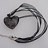 17-inch  Lampwork  Necklace, Wax Cord & Organza Ribbon Transparent & Blown Glass Lampwork Pendant, Heart 41x36mm Sold by