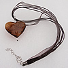 17-inch  Lampwork  Necklace, Wax Cord & Organza Ribbon Transparent & Blown Glass Lampwork Pendant, Heart 41x36mm Sold by