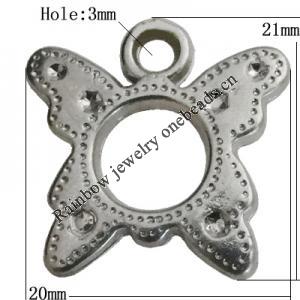 Jewelry findings, CCB plastic Pendant Platina Plated, Butterfly 20x21mm Hole:3mm, Sold by Bag