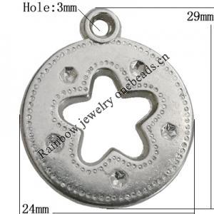 Jewelry findings, CCB plastic Pendant Platina Plated, Flat Round 29x24mm Hole:3mm, Sold by Bag