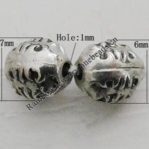 Jewelry findings, CCB plastic Beads Antique Silver, Oval 7x6mm Hole:1mm, Sold by Bag