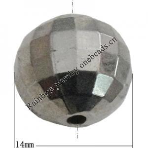 Jewelry findings, CCB plastic Beads Platina Plated, Faceted Round 14mm Hole:2mm, Sold by Bag