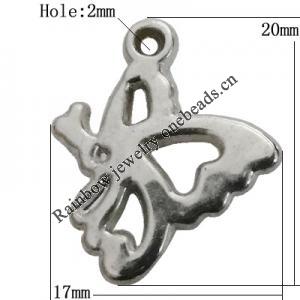Jewelry findings, CCB plastic Pendant Platina Plated, Butterfly 20x17mm Hole:2mm, Sold by Bag