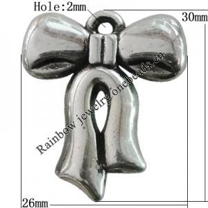 Jewelry findings, CCB plastic Pendant Anitique Silver, Bowknot 30x26mm Hole:2mm, Sold by Bag