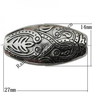 Jewelry findings, CCB plastic Beads Antique Silver, Flat Oval 27x14mm Hole:2mm, Sold by Bag