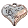 Jewelry findings, CCB plastic Pendant Anitique Silver, Heart 40x42mm Hole:6mm, Sold by Bag