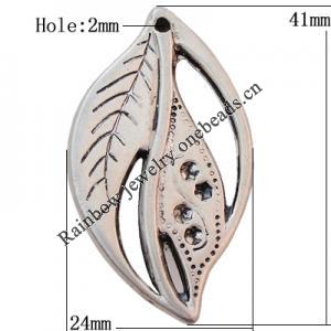 Jewelry findings, CCB plastic Pendant Antique Silver, Leaf 41x24mm Hole:2mm, Sold by Bag