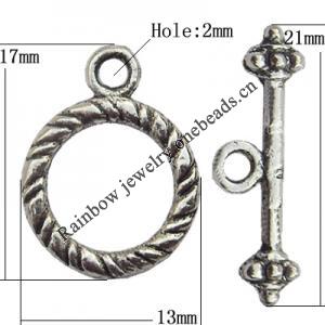 Clasp Zinc Alloy Jewelry Findings Lead-free, Loop:13x17mm, Bar:21x5mm Hole:2mm, Sold by Bag