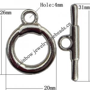 Clasp Zinc Alloy Jewelry Findings Lead-free, Loop:20x26mm, Bar:31x4mm Hole:4mm, Sold by Bag