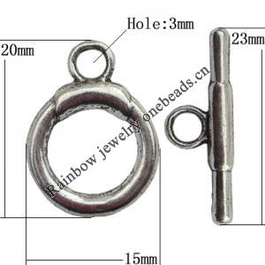 Clasp Zinc Alloy Jewelry Findings Lead-free, Loop:15x20mm, Bar:23x3mm Hole:3mm, Sold by Bag