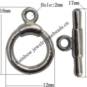 Clasp Zinc Alloy Jewelry Findings Lead-free, Loop:12x16mm, Bar:17x3mm Hole:2mm, Sold by Bag