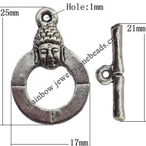 Clasp Zinc Alloy Jewelry Findings Lead-free, Loop:17x25mm, Bar:21x3mm Hole:1mm, Sold by Bag