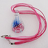 17-inch  Lampwork  Necklace, Wax Cord & Organza Ribbon Transparent & Inner Flower Lampwork Pendant, Leaf 58x31mm Sold by