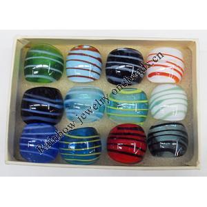 Lampwork Glass Rings,Mix Color, Box Size: 130x90x35mm, Sold by Box