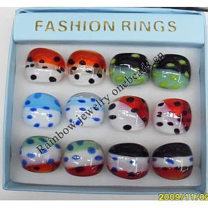 Lampwork Glass Rings,Mix Color, Box Size: 130x90x35mm, Sold by Box