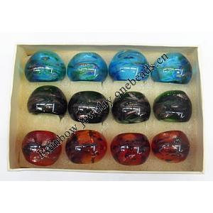 Gold Sand Lampwork Glass Rings,Mix Color, Box Size: 130x90x35mm, Sold by Box