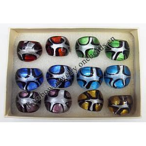 Lampwork Glass Rings,Mix Color, Box Size: 130x90x35mm, Sold by Box