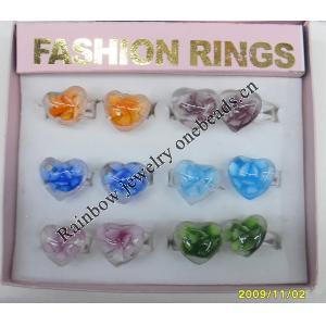 Inner Flower Lampwork Glass Rings,Mix Color, Box Size: 136x124x30mm , Sold by Box