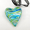 17-inch Lampwork Necklaces, Wax Cord & Organza Ribbon Transparent & Lampwork Pendant, 46x31mm, Sold by Strand
