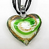 17-inch Lampwork Necklaces, Wax Cord & Organza Ribbon Transparent & Lampwork Pendant, 44x38mm, Sold by Strand
