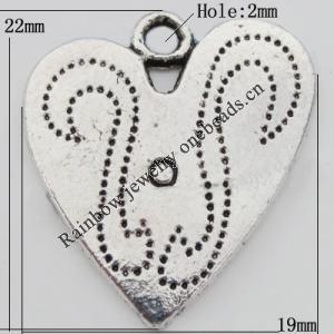 Pendant Zinc Alloy Jewelry Findings Lead-free, Heart 19x22mm Hole:2mm, Sold by Bag