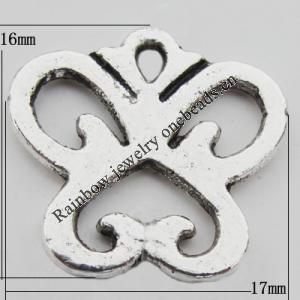 Pendant Zinc Alloy Jewelry Findings Lead-free, 16x17mm Hole:1mm, Sold by Bag