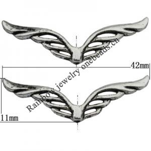 Bead Zinc Alloy Jewelry Findings Lead-free, Wing 42x11mm, Hole:1mm, Sold by KG