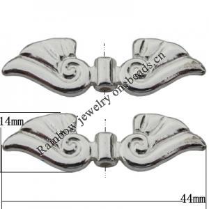Bead Zinc Alloy Jewelry Findings Lead-free, Wing 44x14mm, Hole:2mm, Sold by KG