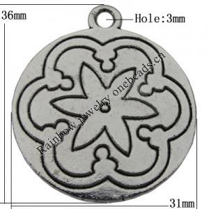 Pendant Zinc Alloy Jewelry Findings Lead-free, 31x36mm Hole:3mm, Sold by Bag