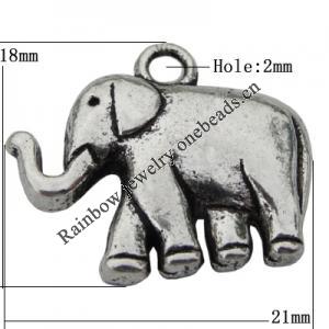 Pendant Zinc Alloy Jewelry Findings Lead-free, Elephant 21x18x5mm Hole:2mm, Sold by Bag