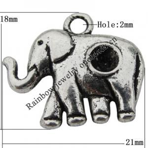 Pendant Zinc Alloy Jewelry Findings Lead-free, Elephant 21x18x5mm Hole:2mm, Sold by Bag